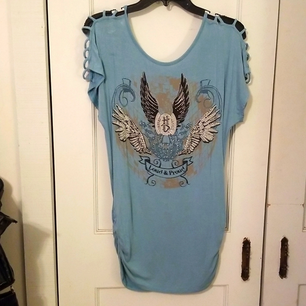 Women's Genuine Harley-Davidson rhinestone cut our shoulder top size